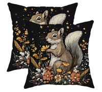 Federe per cuscini autunnali vintage con motivo scoiattolo e cerniera, morbide e traspiranti, con fiori di campo autunnali, set da 2, 16x16, estetiche e decorative in velluto per divano, veranda