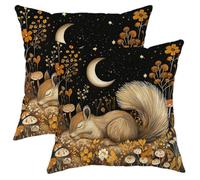 Federe per cuscini autunnali vintage con scoiattolo, 16x16, set da 2, morbide federe per cuscini da giardino autunnale con cerniera, decorazione estetica e scenica per divano, soggiorno, veranda