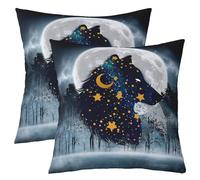 Federe per Cuscini Black Wolf Galaxy Night Sky Moon Stars Trees J-Ungle Safari Animal Set of 2 Resistenti Federe Decorative per