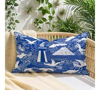 Federe per Cuscini Blu, Cuscini da Esterno Impermeabile 40x60 cm Paesaggio Aspetto Lino, Stampa Fronte-Retro con Cerniera Invisibile, Decorazione per Divano Giardino e Balcone, 1 Pezzo, A*372