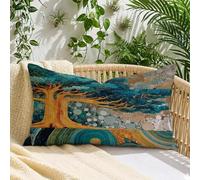 Federe per Cuscini Blu, Cuscini da Esterno Impermeabile 50x60 cm Paesaggio Aspetto Lino, Stampa Fronte-Retro con Cerniera Invisibile, Decorazione per Divano Giardino e Balcone, 1 Pezzo, A*436