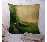 Federe per cuscini casa all'aperto fiabapianta verde immagina albero casa incantata nella foresta astratta federa per cuscino in poliestere federa per divano decorazioni per divano 18x18 poll