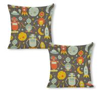 Federe per Cuscini Catoon Colorful Robots Space Ship Set of 2 Morbida Federe Decorativo per