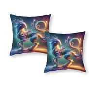 Federe per cuscini colorate con creature mitologiche, confezione da 2, cuscini decorativi di qualità alberghiera di alta qualità per divano, poltrona/camera da letto, 18"x18"