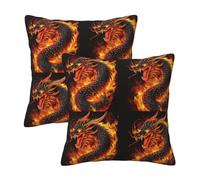 Federe per cuscini con drago cinese di fuoco, morbide e delicate sulla pelle, con cerniera invisibile, facili da deformare, due pezzi, decorazione alla moda per la casa.