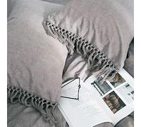 Federe per cuscini con nappe grigie, custodie fodere, stile boho, grigio, puro cotone, king size, 20x36 pollici, 51x92 cm, 2 pezzi, tinta unita