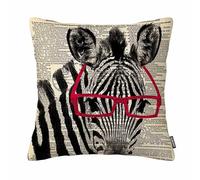 Federe per cuscini con stampa zebrata, zebra elegante, rossa e nera, occhiali, arte animale, bianco e nero, antico, dizionario, libro, federa per cuscino 18x18 pollici