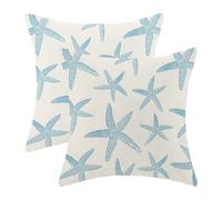 Federe per cuscini costieri 16x16 confezione da 2 federe per cuscini a tema oceano con stelle marine blu, decorazione per esterni, federa per cuscino in lino con decorazione estiva per divan