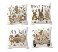 Federe per Cuscini da Divano, Set da 4 Pezzi, Decorazioni per la Casa con Motivi di Pasqua, Realizzate in Lino, Facili da Pulire, Adatte a Cuscini 45x45 cm
