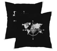 Federe per cuscini da lancio con mappa del mondo bianca e nera, 18x18, set di 2, morbide e semplici federe per cuscini da compagnia aerea con cerniera, decorazione per divano, soggiorno, veranda