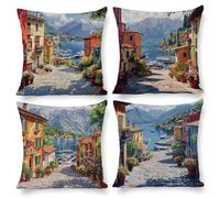 Federe per Cuscini Decorativi 35 x 35 cm, Set di 4, Velluto Copricuscini, Esterni Giardino Cuscino, Vista sulla strada Motivi, Perfetti per Decor Divani, Letti, Sedie, Adatti a Tutte le Stagioni p-269