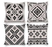 Federe per Cuscini Decorativi 35x35 cm Set di 4 Velluto Copricuscini, Esterni Giardino cuscino, Geometria bianco nero Motivi, Perfetti per Decorare Divani, Letti, Adatti a Tutte le Stagioni v-395