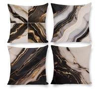 Federe per Cuscini Decorativi 45 x 45 cm, Set di 4, Velluto Copricuscini, Esterni Giardino Cuscino, Marmo nero Motivi, Perfetti per Decorare Divani, Letti, Sedie, Adatti a Tutte le Stagioni p-169