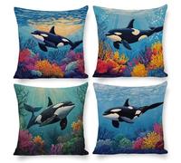 Federe per Cuscini Decorativi 45x45 cm Set di 4 Velluto Copricuscini, Esterni Giardino cuscino, balene marine Motivi, Perfetti per Decorare Divani, Letti, Sedie, Adatti a Tutte le Stagioni v-251