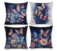 Federe per Cuscini Decorativi 50x50 cm Set di 4 Lino Copricuscini, Esterni Giardino cuscino, farfalla sogno Motivi, Perfetti per Decorare Divani, Letti, Sedie, Adatti a Tutte le Stagioni v-538