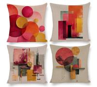 Federe per Cuscini Decorativi 50x50 cm Set di 4 Velluto Copricuscini, Esterni Giardino cuscino, Geometria Colore Motivi, Perfetti per Decorare Divani, Letti, Sedie, Adatti a Tutte le Stagioni v-386