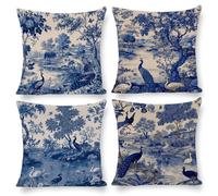 Federe per Cuscini Decorativi 60 x 60 cm, Set di 4, Velluto Copricuscini, Esterni Giardino Cuscino, Pavo foresta Motivi, Perfetti per Decorare Divani, Letti, Sedie, Adatti a Tutte le Stagioni p-284