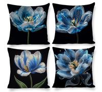Federe per Cuscini Decorativi 60x60 cm Set di 4 Velluto Copricuscini, Esterni Giardino cuscino, Fiori di sogno Motivi, Perfetti per Decorare Divani, Letti, Sedie, Adatti a Tutte le Stagioni v-539