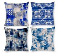 Federe per Cuscini Decorativi 60x60 cm Set di 4 Velluto Copricuscini, Esterni Giardino cuscino, Geometria blu Motivi, Perfetti per Decorare Divani, Letti, Sedie, Adatti a Tutte le Stagioni v-483