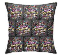 Federe per cuscini decorativi con motivo a scarabocchio e buon compleanno, morbide federe per cuscini, in peluche, per divano, quadrate, per soggiorno, divano letto, arredamento per la casa, 18x18 pol