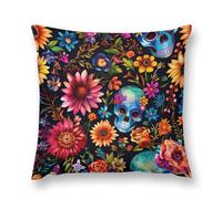Federe per cuscini decorativi per divano, con teschio e fiori, per il Giorno dei Morti, per divano letto, soggiorno, 12"x12"