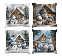 Federe per Cuscini Fiore Natale Popolo Neve 35x35cm Copricuscini Decorativi Primavera Estate Impermeabili Lino Federa per Cuscino Divano Letto Casa Patio Esterno Camera Decorazione Set di 4 q-556