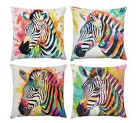 Federe per Cuscini Fiore zebra colorata 45x45cm Copricuscini Decorativi Primavera Estate Impermeabili Velluto Federa per Cuscino Divano Letto Casa Patio Esterno Camera Decorazione Set di 4 q-43