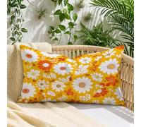 Federe per Cuscini Giallo, Cuscini da Esterno Impermeabile 30x60 cm Margherita Aspetto Lino, Stampa Fronte-Retro con Cerniera Invisibile, Decorazione per Divano Giardino e Balcone, 1 Pezzo, A*732