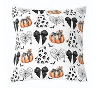 Federe per Cuscini Happy Halloween Cute Cartoon Style Spooky Ghost Spider Web Black Bowknot 45X45Cm Federe Decorativo Cerniera Invisibile Poliestere Copri Cuscino per Divano Letti Salotto