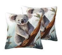 Federe per cuscini in lino con motivo koala e farfalla, set di 2 federe decorative, federe bifacciali, morbide e traspiranti, 18"x18" federa stile fattoria per arredamento casa regalo