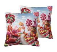Federe per cuscini in lino con sfondo di caramelle dolci, set di 2 federe decorative, federe bifacciali, morbide e traspiranti, 22"x22" federa da fattoria per regalo di arredamento per la casa