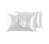 Federe per cuscini in raso VED, 2 confezioni, federe in seta per capelli e pelle con chiusura a busta, misura standard, 50x91 cm (ARGENTO)