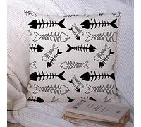 Federe per cuscini Oggetti di pesce Tessile Ossa Stampa Motivo Grafico classico Senza cuciture Nero Bellezza Moda Trame Poliestere Federa per cuscino Fodera per cuscino per divano Decorazioni per di