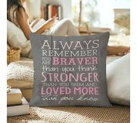 Federe per cuscini regalo ispiratrici 45 x 45, "Ricorda sempre che sei più coraggioso di quanto pensi" regali di incoraggiamento, federe decorative per cuscini per la casa, camera da letto, soggiorno