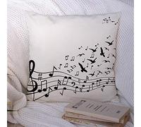 Federe per cuscini Simbolo sonoro Spirale volante Vari oggetti Note musicali su poster grafico Melody Bird Stave Astratto Poliestere Federa per cuscino Fodera per cuscino per divano Decorazioni per