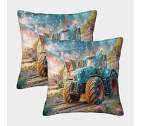 Federe Per Cuscini Smart Tractor Tech Set Di 2, Copricuscini Con Futuristic Farm Vehicle Microfibra Super Morbida Elegante Decorativa Per Arredare Il Tuo Divano, Poltrona 50x50cm