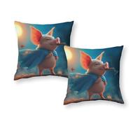 Federe per cuscini Supereroe Maiale con Sigaro Confezione da 2 Cuscini Standard di Lusso Economici per Decorazioni Primaverili per la Casa 18"x18"