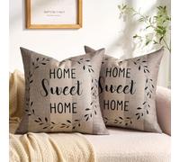 Federe per Cuscino Beige 40x40 cm in Finto Lino A Righe Home Sweet Home Corona Nero Stile Rustico Beige Kaki Marrone Set di 2 Federe per Cuscino con Cerniera Invisibile per Divano Poltrona Balcone