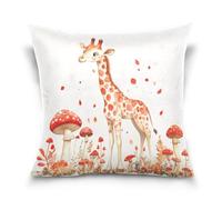 Federe per cuscino con giraffa in stile cartone animato, bianco, morbide, quadrate, decorazione per la casa, divano, soggiorno, 45,7 x 45,7 cm