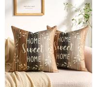 Federe per Cuscino Marrone 45x45 cm A Righe Bianche con Ghirlanda Casa Dolce Casa Rustico Marrone Kaki Federe per Cuscino in Finto Lino Set di 2 con Cerniera Invisibile per Divano Poltrona Balcone