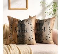 Federe per Cuscino Marrone 50x50 cm Copricuscini Divano Finto Lino Rustico Stile Fattoria Marrone Kaki Set di 2 Federe per Cuscino A Righe Casa Dolce Casa Ghirlanda Nero per Divano Poltrona Balcone