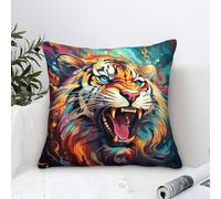 Federe per cuscino quadrate, motivo tigre animale spirituale, con cerniera invisibile in lino resistente all'acqua, federa decorativa da giardino, dimensioni: 40 x 40 cm