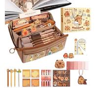 Federmäppchen Capybara - Großes Federmäppchen | Mäppchen Süß | Capybara Schulsachen Federmappe | Abnehmbares Federmäppchen | Federmäppchen Mit Großem Fassungsvermögen, Mit Stiften, Aufklebern, Cli