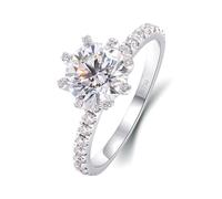 Fedi Nuziali, Anelli Oro Bianco Donna 18Kt 750 con 2Ct 8 Claws Solitaire Round Moissanite Taglia 17
