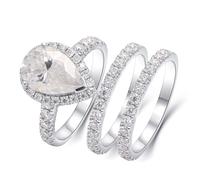 Fedi Nuziali Classiche, Anello Donna Moissanite 3 Pezzi di Gocce d'Acqua Oro Bianco 18K con 2.5Ct Moissanite Taglia 16