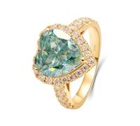 Fedi nuziali da donna a forma di cuore con moissanite blu verde oro giallo regali donna, 18 (18,5), Oro giallo 18 carati (750), Moissanite Zirconia cubica