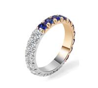Fedi nuziali da donna, anelli da mignolo da donna, Eternity, con moissanite rotonda bianca e blu e zaffiro creato in laboratorio, M 1/2, Oro bianco 9 carati e oro giallo 9 carati, Moissanite e zaffiro