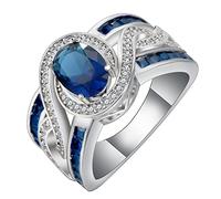 Fedi nuziali da donna, anello per anniversario, in oro bianco, argento e zirconia cubica blu, regalo per San Valentino, L 1/2, Cristallo, Zirconia cubica