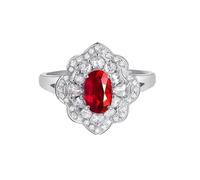 Fedi nuziali da donna in oro bianco naturale, anelli di fidanzamento in vero oro con fiori di rubino creati da 1,2 ct, metallo prezioso Gemma, Rubino creato