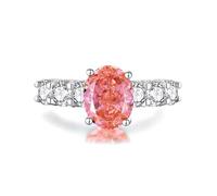 Fedi nuziali da donna, in stile vintage, con 4 griffe, pietra preziosa ovale e moissanite, oro bianco 9 K/14 K/18 K, argento platino PT950, con padparadscha, 54 (17.2), Oro bianco 18 carati (750